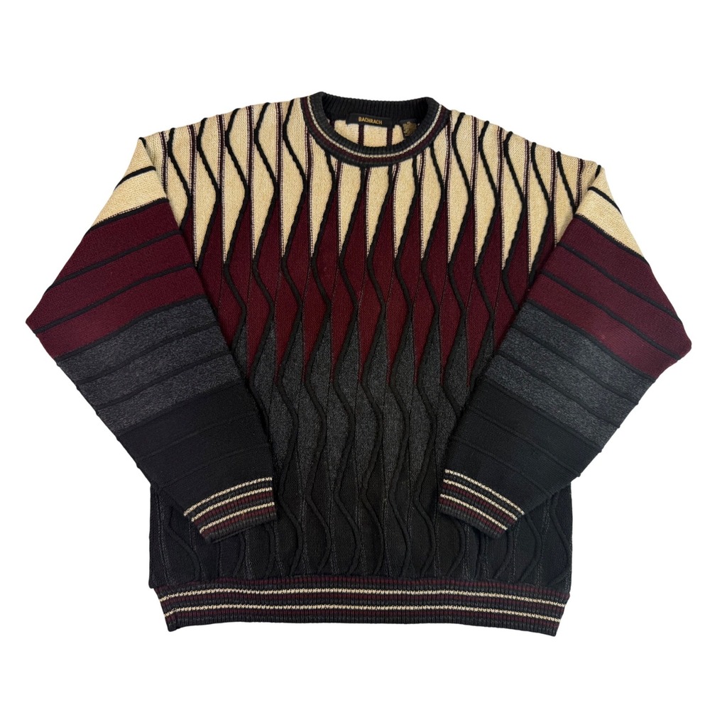 Vintage Bachrach 3D‎ Knit Sweater XL Abstract Coogi Style 90s Retro Grandpa Core
